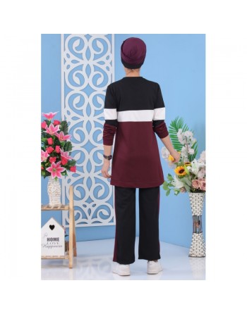 Ensemble survêtement 2 pièces de couleur aubergine - Vêtement moderne et décontracté et sport pour femme 