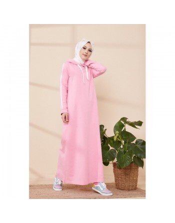 Robe avec capuche style moderne et sport (Vêtement adapté pour femme voilée) - Couleur vert émeraude rose clair 