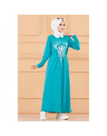 Robe décontractée imprimée (Modest Fashion) - Couleur menthe 