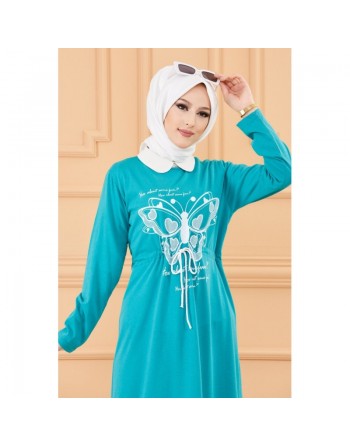Robe décontractée imprimée (Modest Fashion) - Couleur menthe 