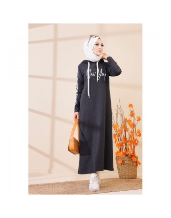Robe évasée décontractée avec capuche style moderne et sport - Couleur anthracite 