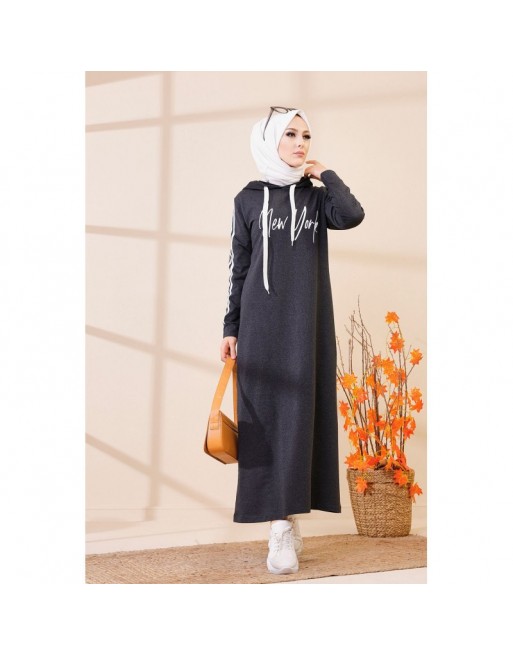 Robe évasée décontractée avec capuche style moderne et sport - Couleur anthracite 