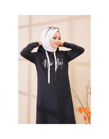 Robe évasée décontractée avec capuche style moderne et sport - Couleur anthracite 