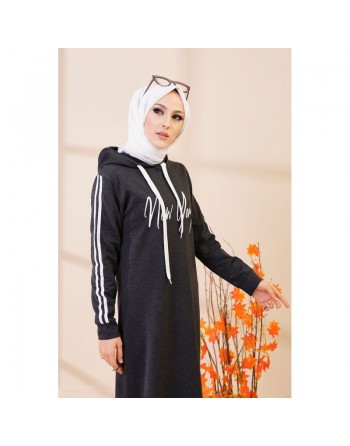 Robe évasée décontractée avec capuche style moderne et sport - Couleur anthracite 