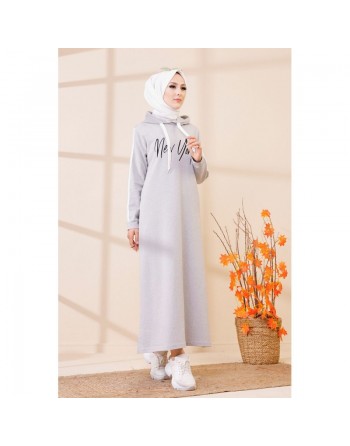 Robe évasée décontractée avec capuche style moderne et sport (Vetement moutahajiba) - Couleur gris clair 