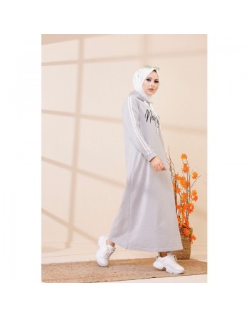 Robe évasée décontractée avec capuche style moderne et sport (Vetement moutahajiba) - Couleur gris clair 