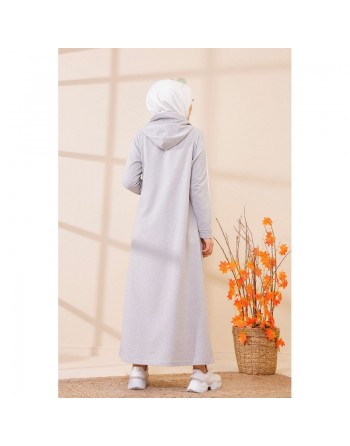 Robe évasée décontractée avec capuche style moderne et sport (Vetement moutahajiba) - Couleur gris clair 