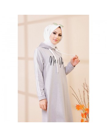 Robe évasée décontractée avec capuche style moderne et sport (Vetement moutahajiba) - Couleur gris clair 