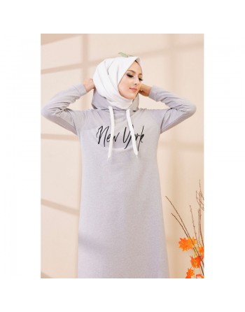 Robe évasée décontractée avec capuche style moderne et sport (Vetement moutahajiba) - Couleur gris clair 
