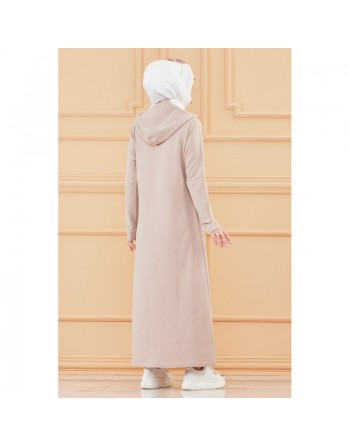Robe longue style sweat avec capuche (Tenue pour musulmane sportive) - Couleur beige 