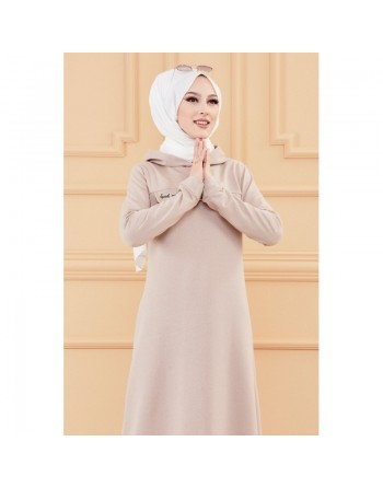 Robe longue style sweat avec capuche (Tenue pour musulmane sportive) - Couleur beige 