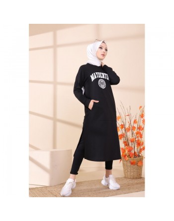 Robe - Tunique longue décontractée pour femme (Tenue hijab moderne et sport) - Couleur noir 