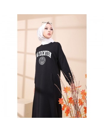 Robe - Tunique longue décontractée pour femme (Tenue hijab moderne et sport) - Couleur noir 