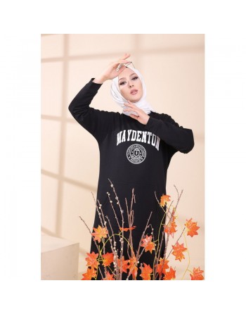 Robe - Tunique longue décontractée pour femme (Tenue hijab moderne et sport) - Couleur noir 