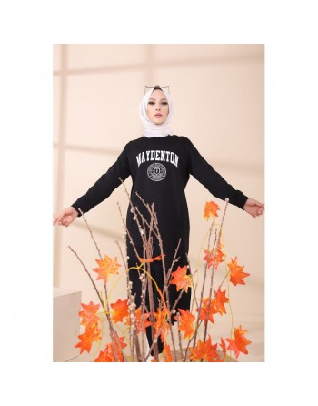 Robe - Tunique longue décontractée pour femme (Tenue hijab moderne et sport) - Couleur noir 