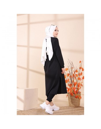 Robe - Tunique longue décontractée pour femme (Tenue hijab moderne et sport) - Couleur noir 