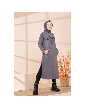 Robe - Tunique longue décontractée pour femme (Tenue hijab moderne et sport) - Couleur gris 