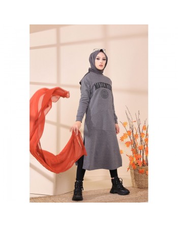 Robe - Tunique longue décontractée pour femme (Tenue hijab moderne et sport) - Couleur gris 
