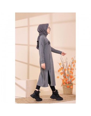Robe - Tunique longue décontractée pour femme (Tenue hijab moderne et sport) - Couleur gris 