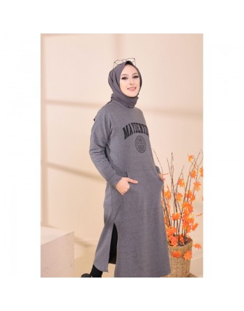 Robe - Tunique longue décontractée pour femme (Tenue hijab moderne et sport) - Couleur gris 