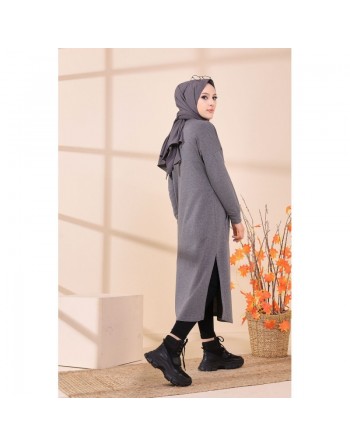 Robe - Tunique longue décontractée pour femme (Tenue hijab moderne et sport) - Couleur gris 