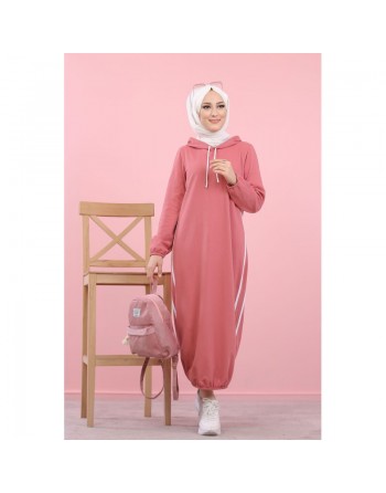 Tunique longue sport à capuche (Vêtement moderne pour femme voilée) - Couleur Rose 