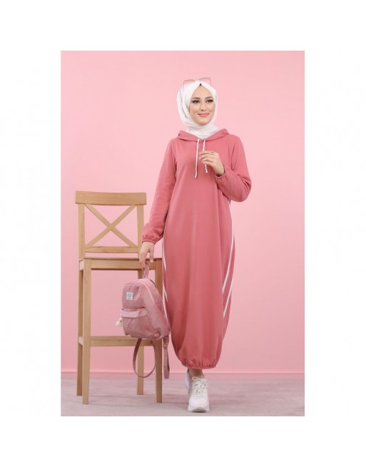 Tunique longue sport à capuche (Vêtement moderne pour femme voilée) - Couleur Rose Tunique longue sport à capuche (Vêtement moderne pour femme voilée) - Couleur Rose