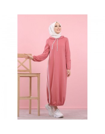 Tunique longue sport à capuche (Vêtement moderne pour femme voilée) - Couleur Rose 