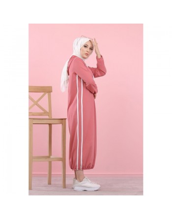 Tunique longue sport à capuche (Vêtement moderne pour femme voilée) - Couleur Rose 