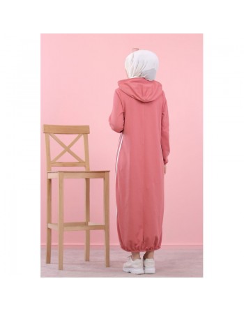 Tunique longue sport à capuche (Vêtement moderne pour femme voilée) - Couleur Rose 