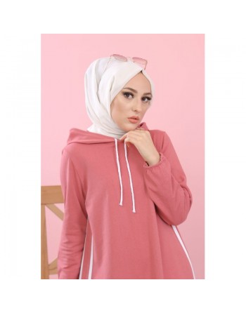 Tunique longue sport à capuche (Vêtement moderne pour femme voilée) - Couleur Rose 
