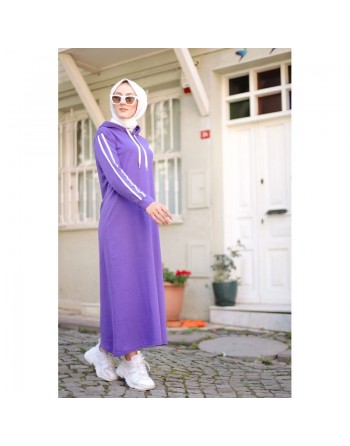 Robe longue sweat-shirt à capuche en coton (Hijab Sport pour femme) - Couleur violet 