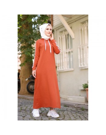 Robe décontractée longue à capuche (Modest Sportwear pour femme musulmane voilée) - Couleur brique 