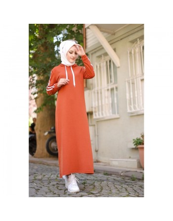 Robe décontractée longue à capuche (Modest Sportwear pour femme musulmane voilée) - Couleur brique 