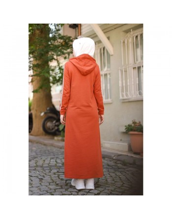 Robe décontractée longue à capuche (Modest Sportwear pour femme musulmane voilée) - Couleur brique 
