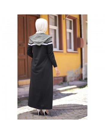 Robe longue à capuche fermeture éclair (Tenue mastour sportswear pour femme voilée) - Couleur Noir et Kaki clair 