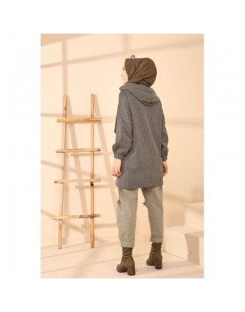 Sweat long pour femme - Tunique avec capuche - Couleur kaki 