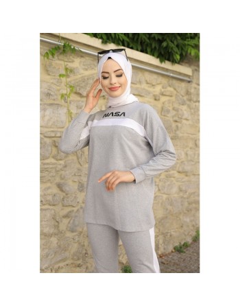 Ensemble survêtement - Tenue pour femme voilée (Hijab sport Turquie pas cher) - Couleur gris 
