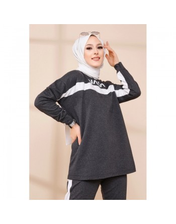 Ensemble survêtement deux pièces sweat et pantalon (Hijab sport moderne pas cher) - Couleur anthracite 