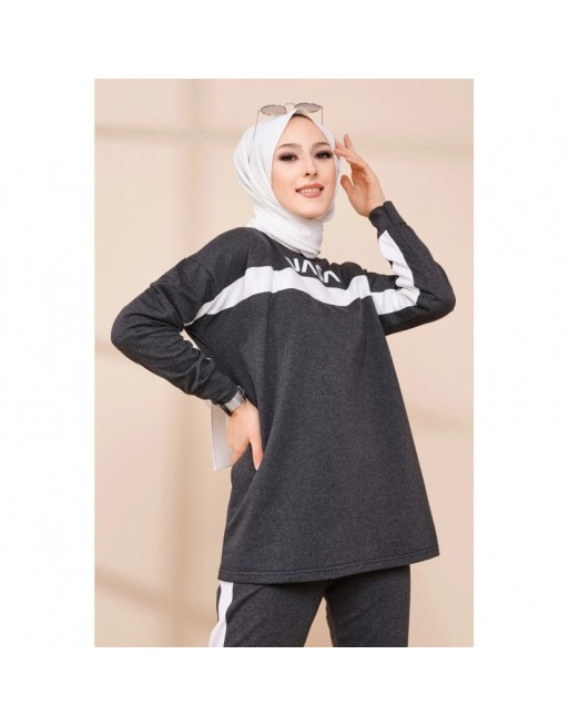 Ensemble survêtement deux pièces sweat et pantalon (Hijab sport moderne pas cher) - Couleur anthracite Ensemble survêtement deux pièces sweat et pantalon (Hijab sport moderne pas cher) - Couleur anthracite