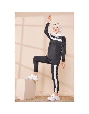 Ensemble survêtement deux pièces sweat et pantalon (Hijab sport moderne pas cher) - Couleur anthracite 