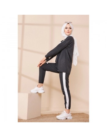 Ensemble survêtement deux pièces sweat et pantalon (Hijab sport moderne pas cher) - Couleur anthracite 