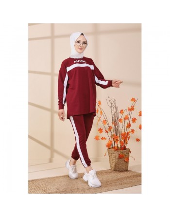 Survêtement deux pièces "NASA" - Tenue de sport pas cher pour femme voilée - Couleur bordeaux 