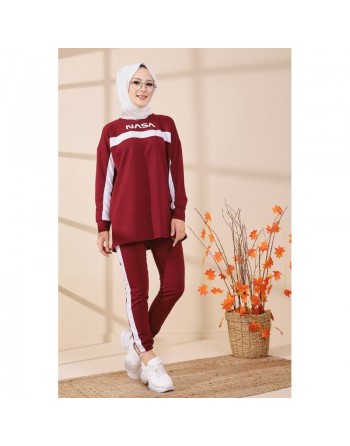 Survêtement deux pièces "NASA" - Tenue de sport pas cher pour femme voilée - Couleur bordeaux 