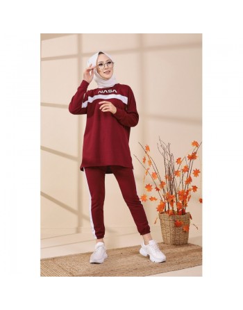 Survêtement deux pièces "NASA" - Tenue de sport pas cher pour femme voilée - Couleur bordeaux 