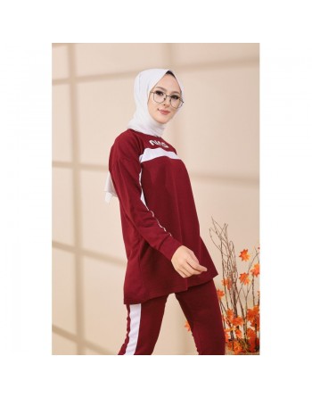 Survêtement deux pièces "NASA" - Tenue de sport pas cher pour femme voilée - Couleur bordeaux 