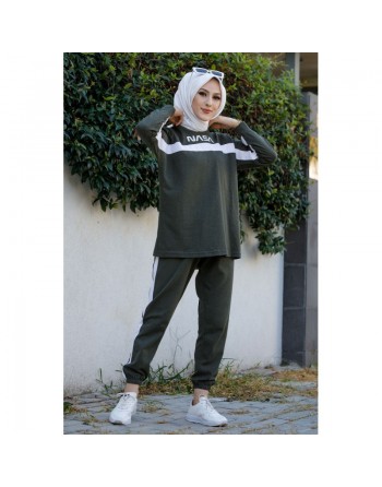Survêtement deux pièces "NASA" - Tenue de sport pas cher pour femme voilée - Couleur kaki clair 