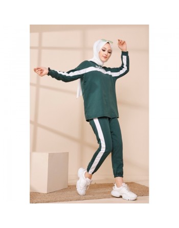 Ensemble survêtement - Tenue sport pas cher pour femme voilée - Couleur vert émeraude 