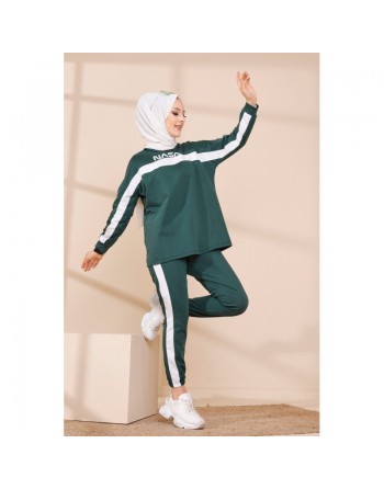 Ensemble survêtement - Tenue sport pas cher pour femme voilée - Couleur vert émeraude 