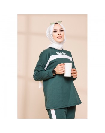 Ensemble survêtement - Tenue sport pas cher pour femme voilée - Couleur vert émeraude 